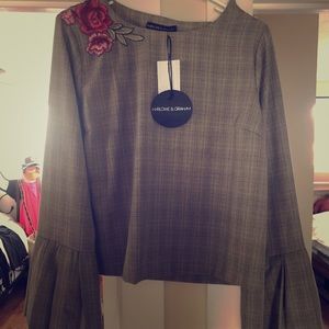 DONATED: H&G Brown Plaid Bell Sleeve Top